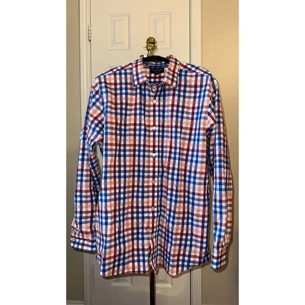 Banana Republic Men’s XL Button Down Shirt – Red Blue Plaid – 100% Cotton